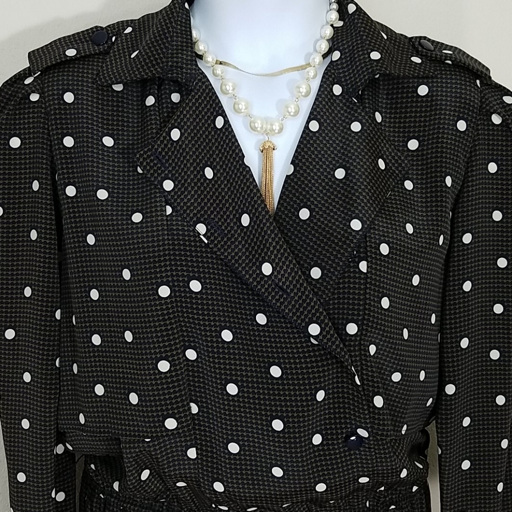 Dress long sleeve houndstooth polka dot maxi Size 10 black brown white print - Picture 11 of 13